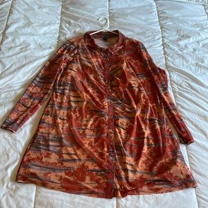 Womens Dress Orange Tie-Dye Long Sleeve Button-Front Mesh Wild Fable. Size 1X